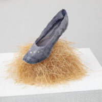 城壁の上に立つ少女　h20.0×ｗ33.0×ｄ30.0cm　植物、和紙、アクリル、クリスタルガラス　2021　撮影：木暮伸也